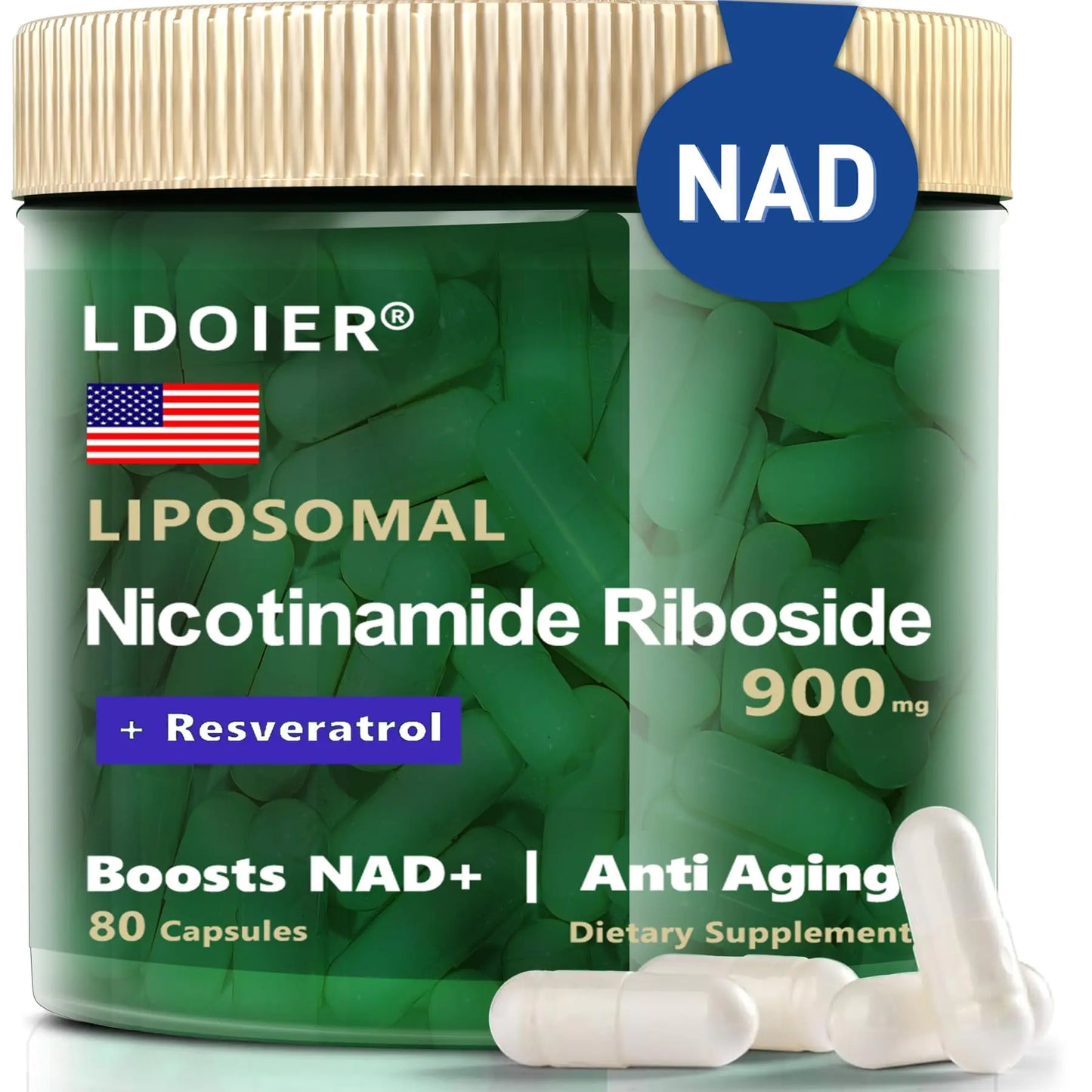 NAD Supplement 900mg - Promotes Vitality & Cognitive Function - 80 Capsules